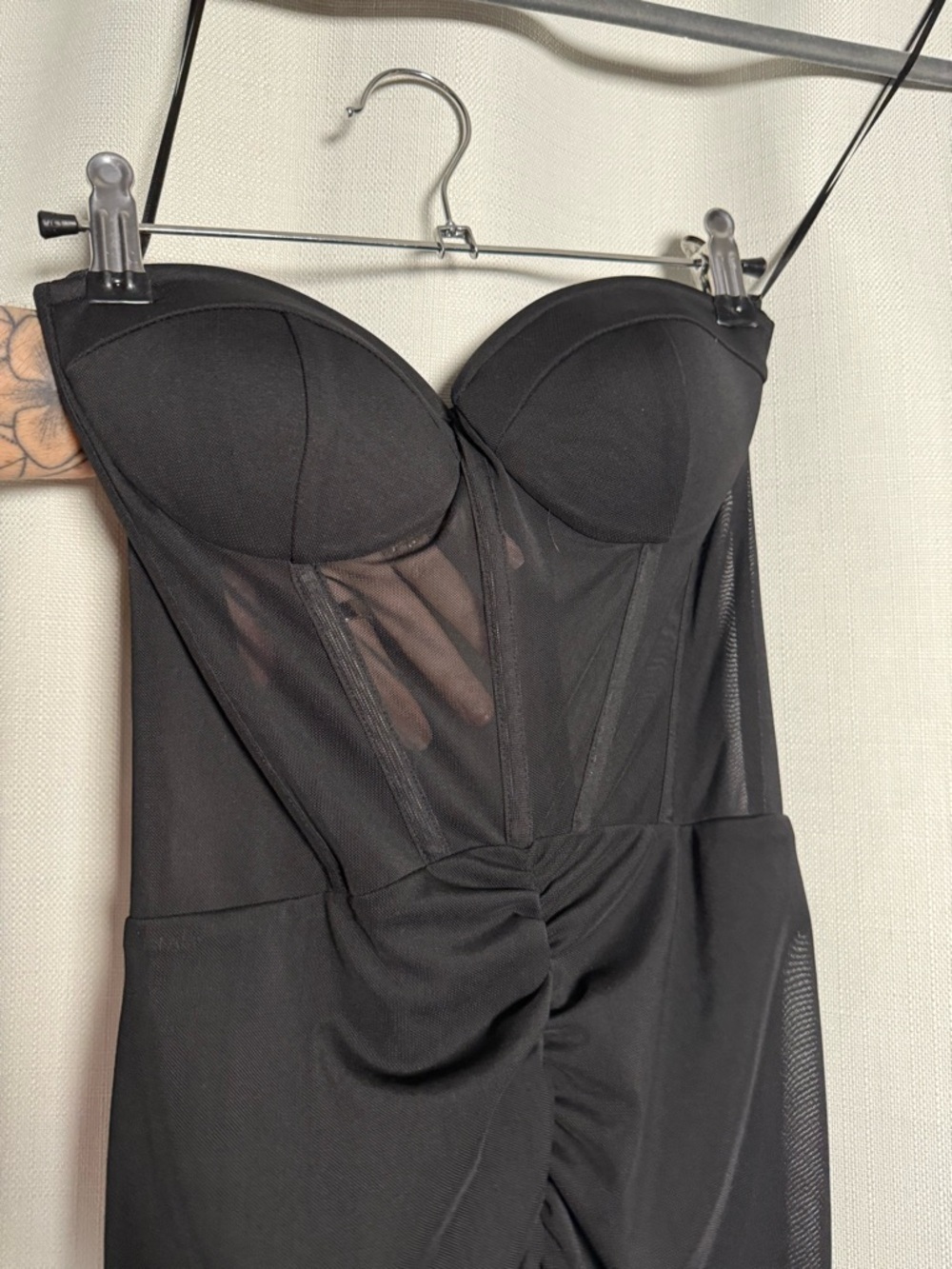 ASOS DESIGN Premium Mesh Bandeau Corset Ruched Black Midi Dress Size US 6 - Picture 6 of 10
